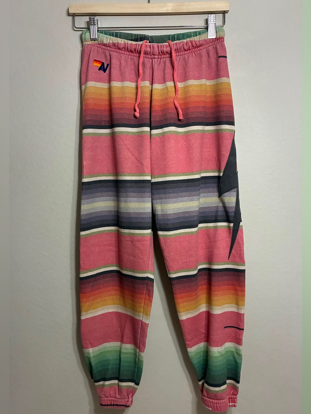 Aviator Nation Women's Serape Bolt Stitch Sweatpants Pink Joggers Lounge Cali S